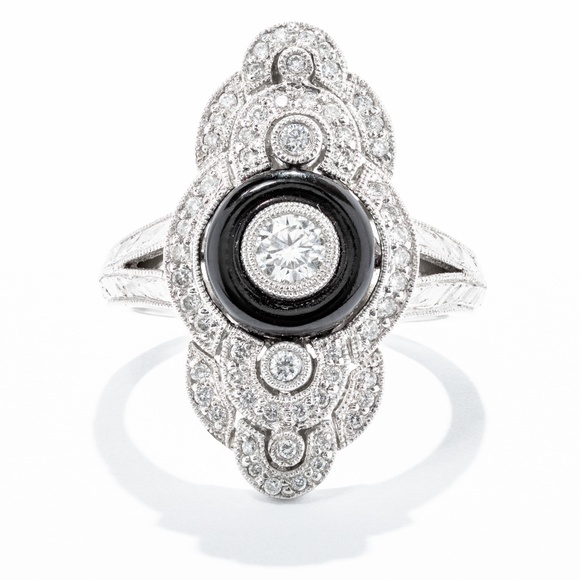 Gabriel & Co 14K White Gold Diamond & Onyx Fashion - Picture 1 of 3